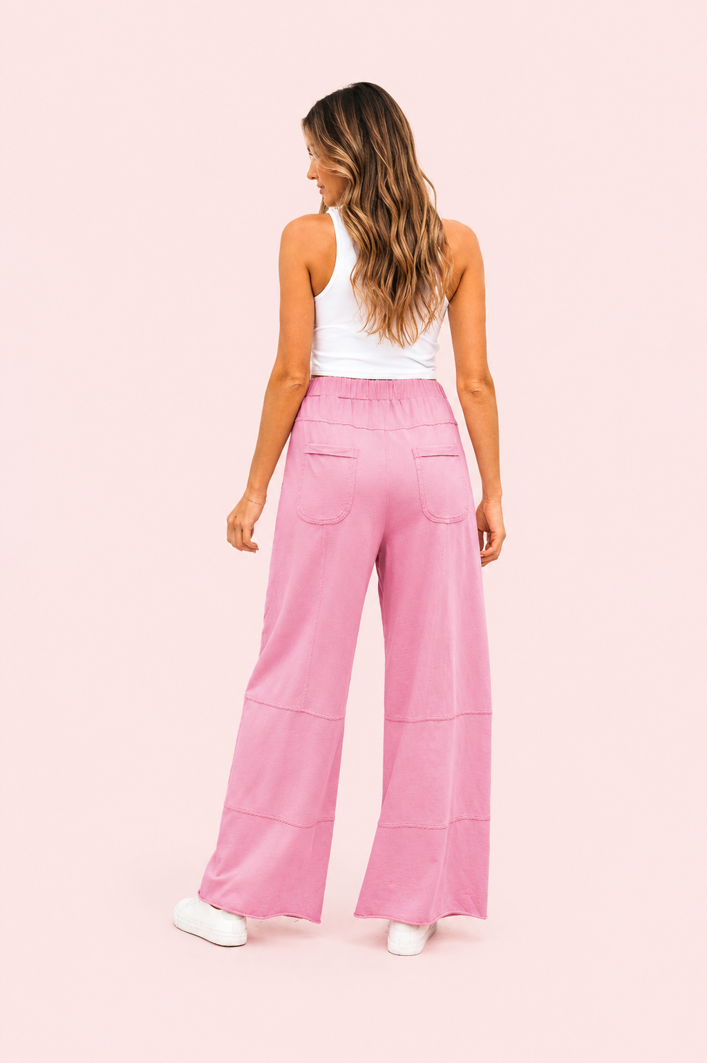Wide leg cargo broek met mineral wash en trekkoord