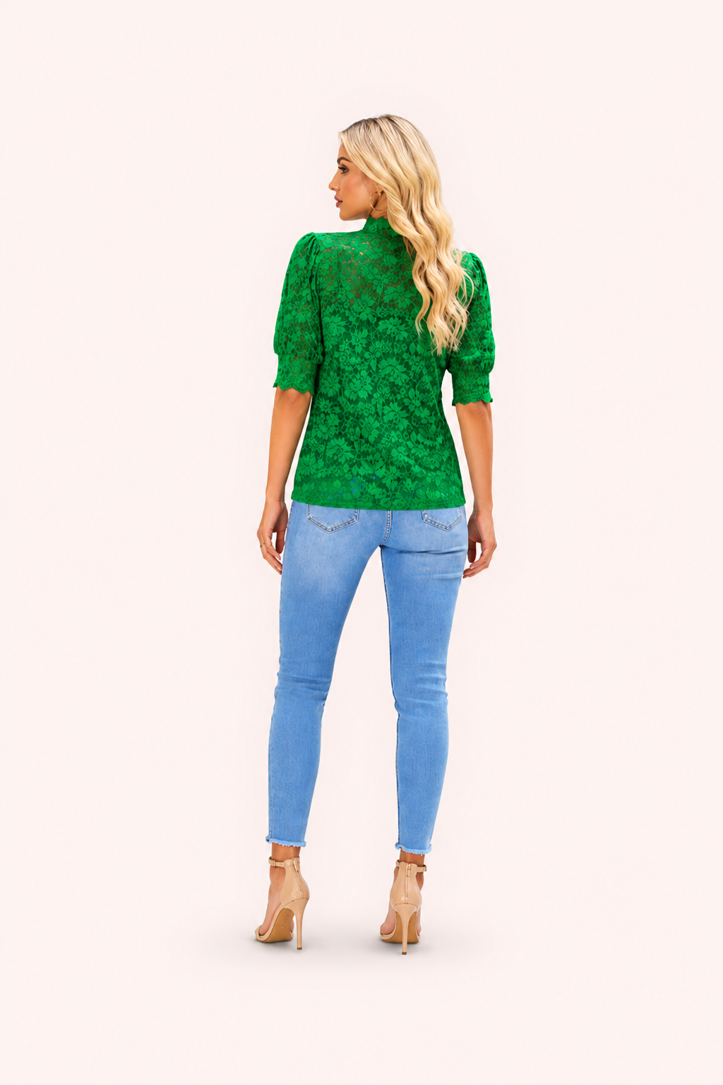 Groene kanten blouse met hoge hals