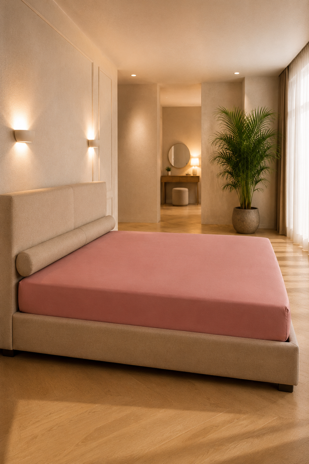 Hoeslaken in terra roze uit tencel lyocell satijn
