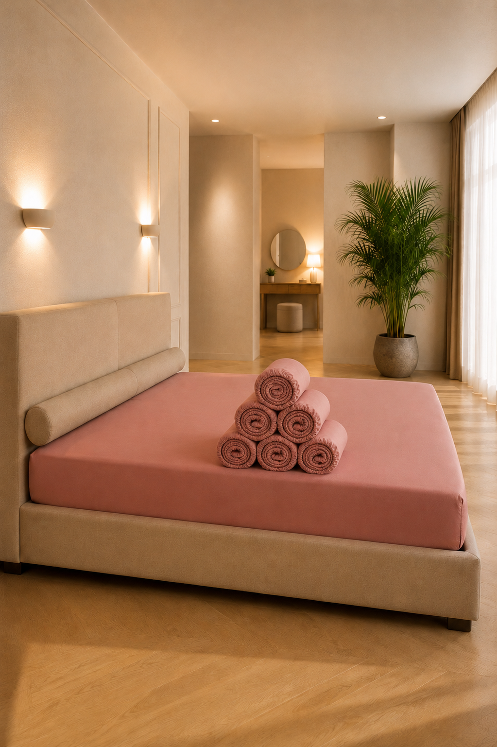 Hoeslaken in terra roze uit tencel lyocell satijn