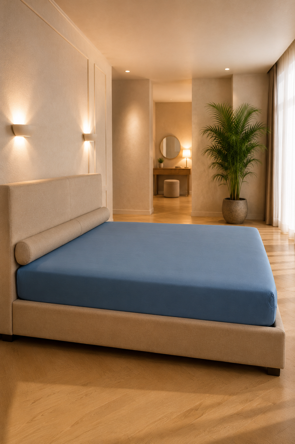 Hoeslaken in oceaanblauw uit eco bamboe