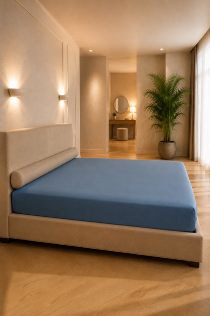 Hoeslaken in oceaanblauw uit eco bamboe