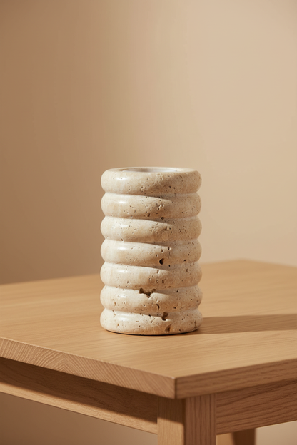 Travertine ripple beige theelichthouder
