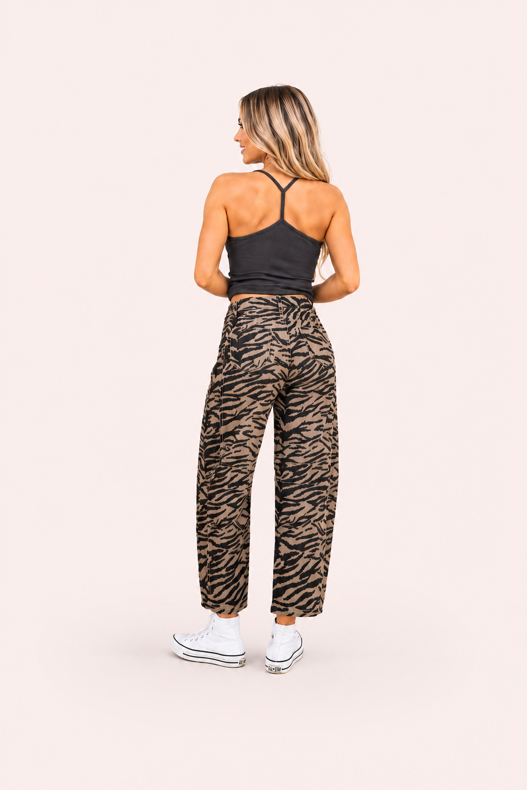 Jeans met zebraprint en wijde pijpen