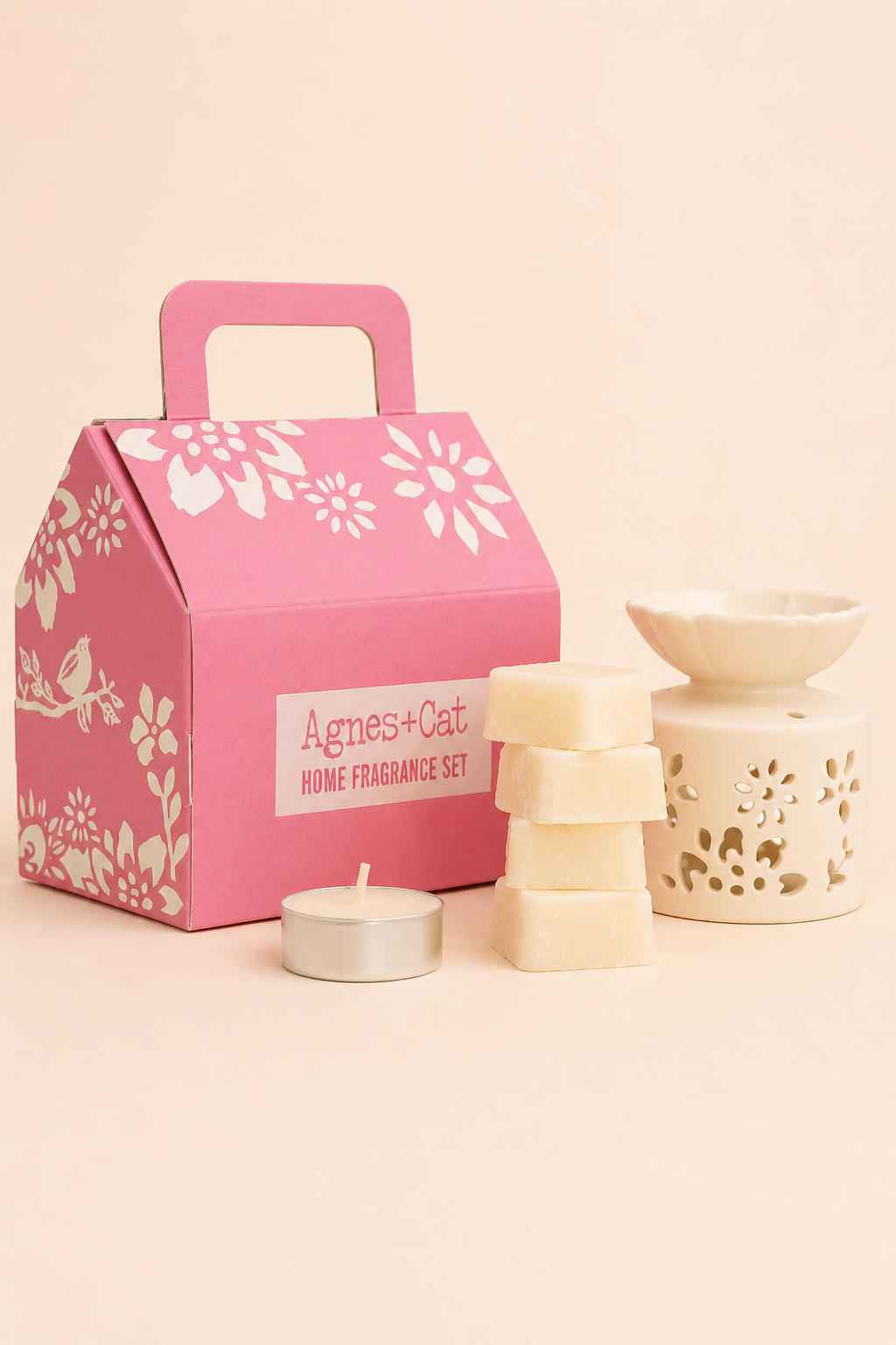 Thee en rozen geurgeschenkset met wasmelts en oliebrander