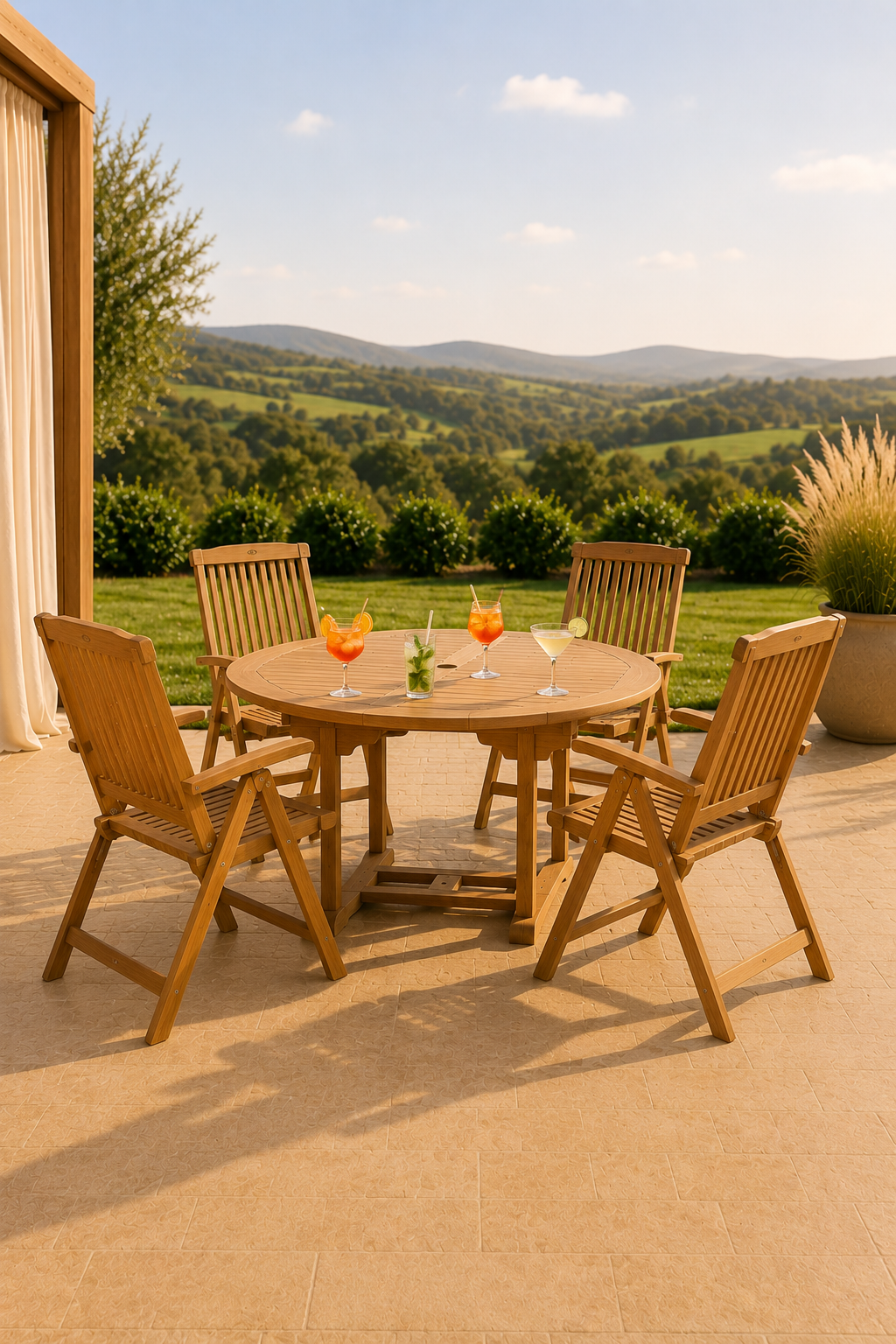 Tuinzitgroep van teakhout met 4 stoelen en tafel