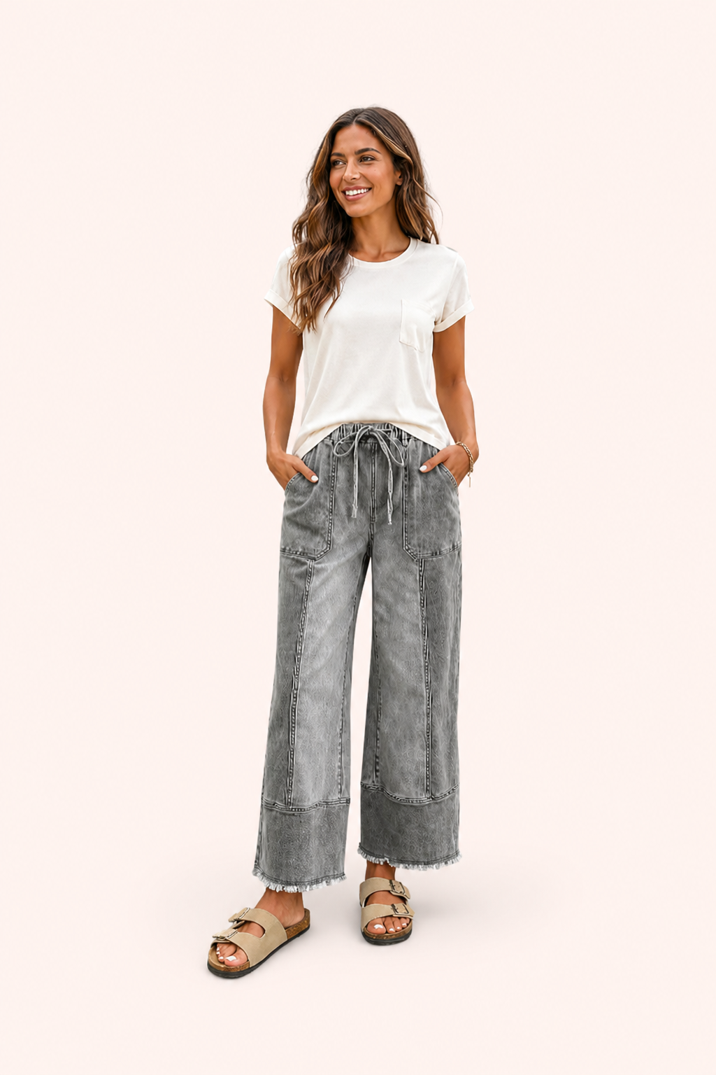 Wijde denim broek met hoge taille