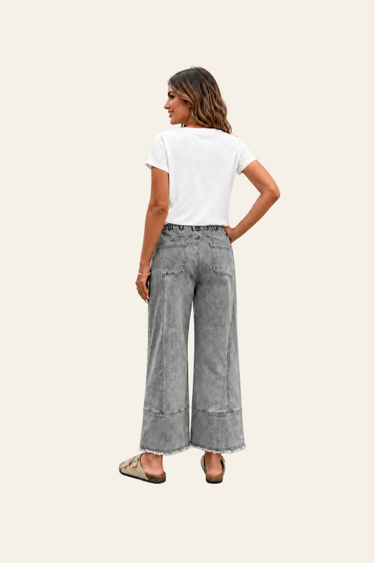 Wijde denim broek met hoge taille
