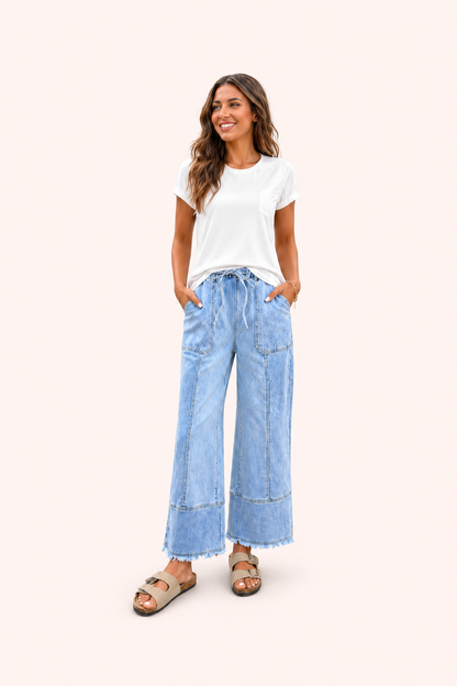 Wijde denim broek met hoge taille