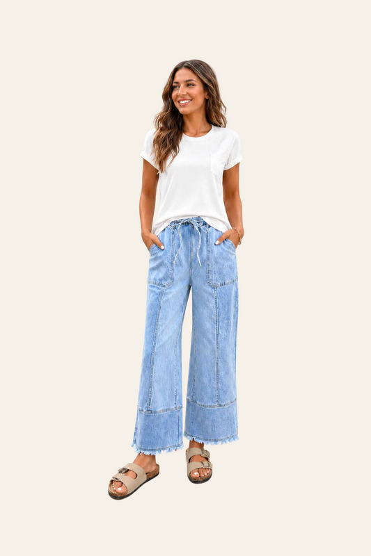 Wijde denim broek met hoge taille