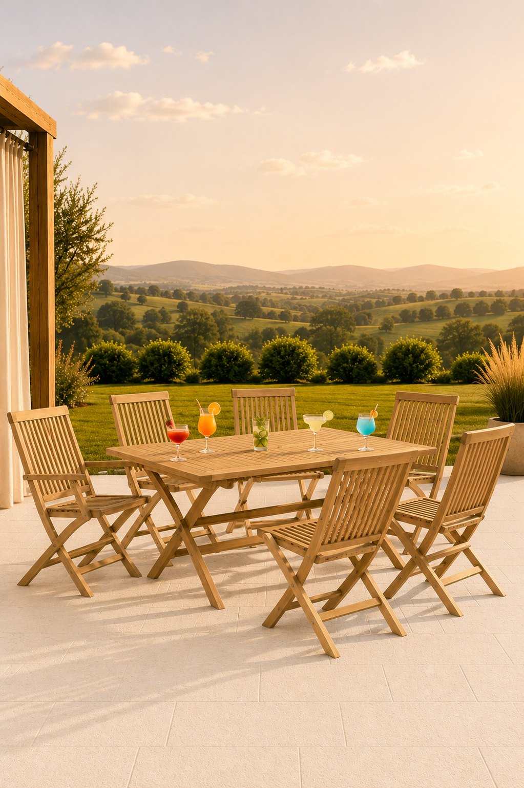 Tuinzitgroep van teakhout met 2 stoelen 4 eetkamerstoelen en tafel
