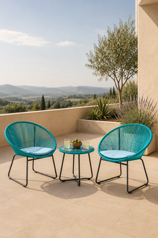 Tuinzitgroep van polyrotan met 2 stoelen en tafel