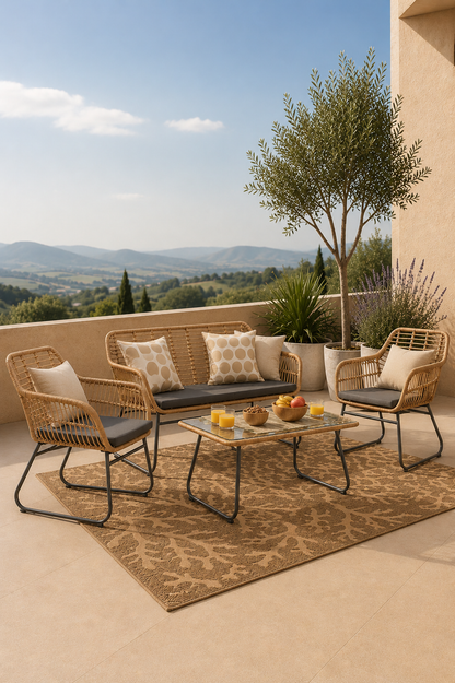Tuinloungeset van polyrotan met 2 stoelen bank en tafel