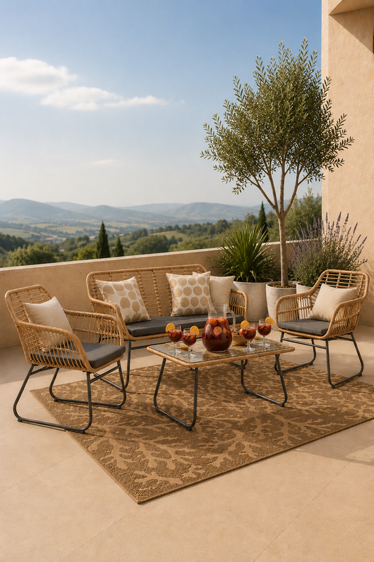 Tuinloungeset van polyrotan met 2 stoelen bank en tafel
