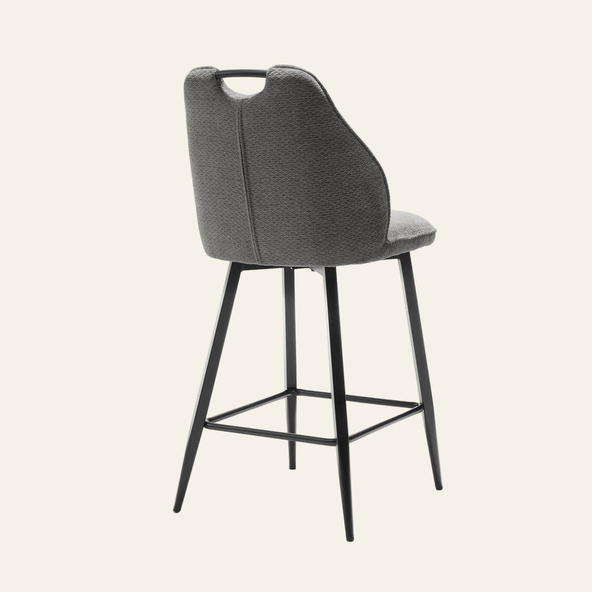 Adele barkruk in antracietkleur, achteraanzicht met ergonomisch gevormde zitting met rugleuning.