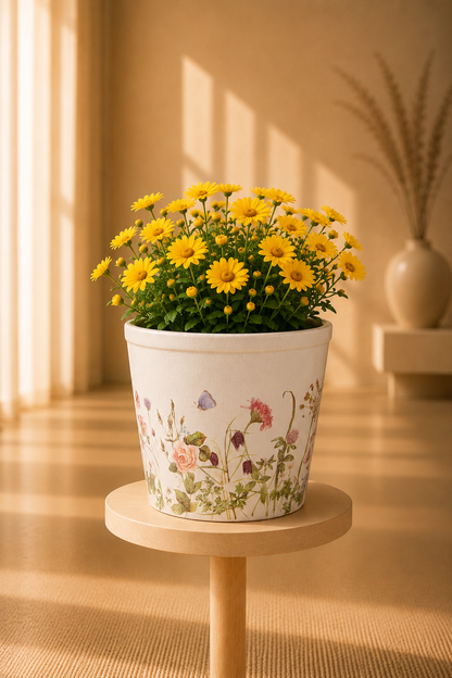 Keramieke bloempot botanisch motief