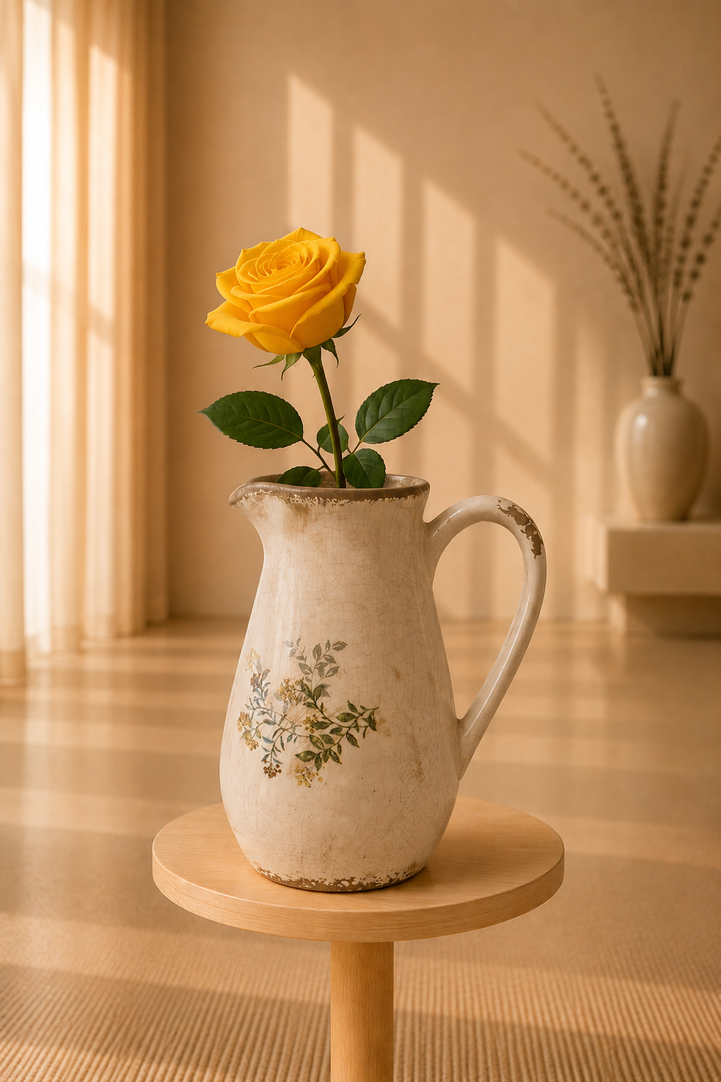 Keramieke decoratiekan gele bloemen