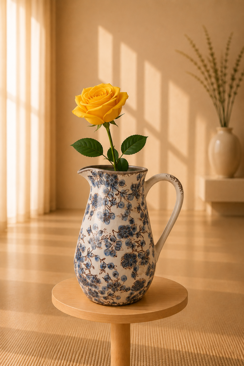 Keramieke decoratiekan blauwe bloemen landelijke stijl
