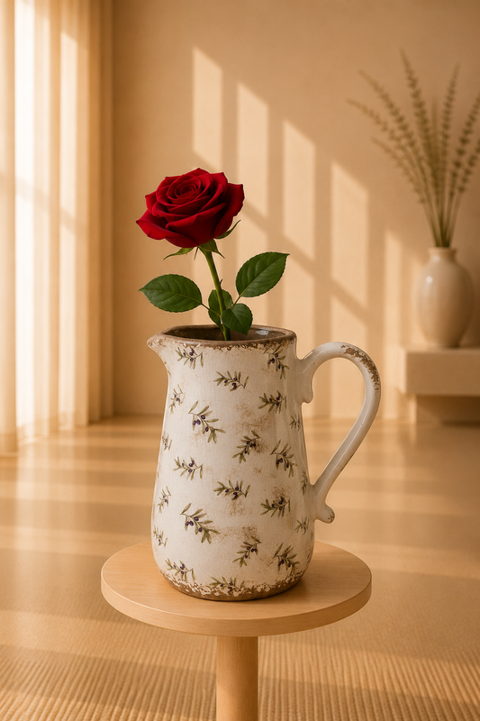 Keramieke decoratiekan met olijvenmotief
