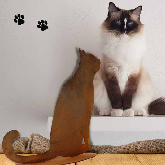 Metalen decoratie kattenzitting in patina