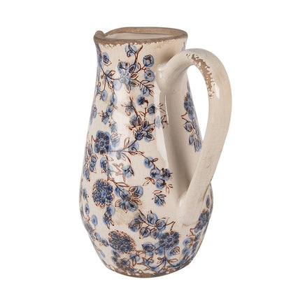 Keramieke decoratiekan blauwe bloemen landelijke stijl