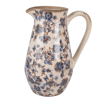 Keramieke decoratiekan blauwe bloemen landelijke stijl