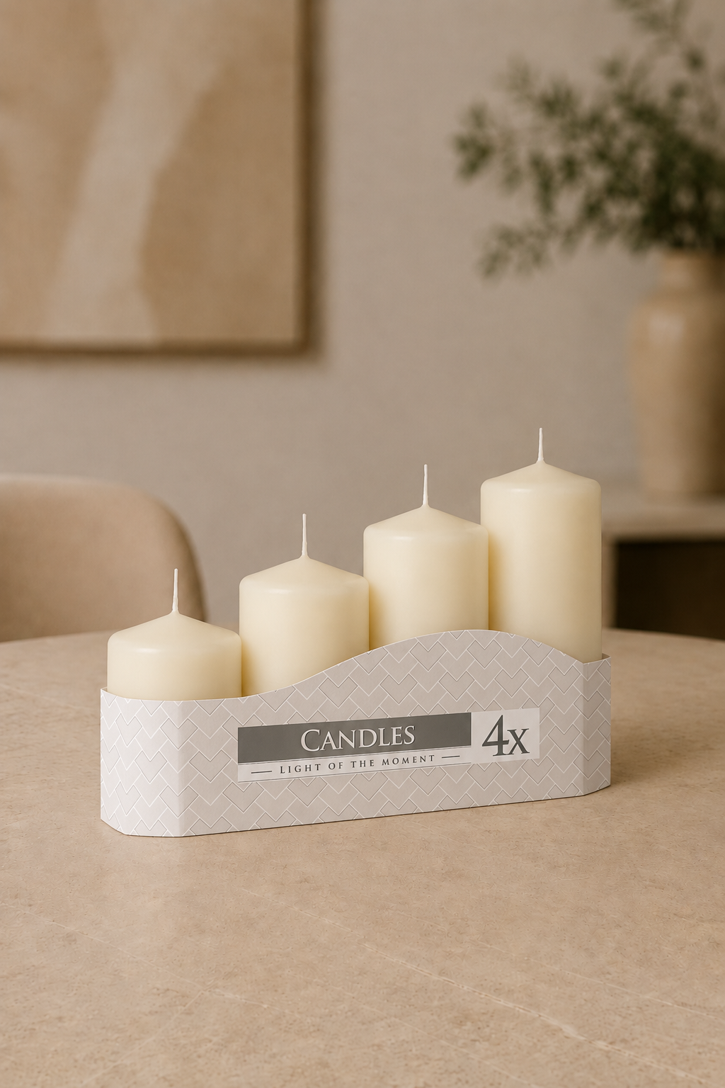 Set of 4 Pillar Candles 50mm (11/16/22/33H) - Ivory