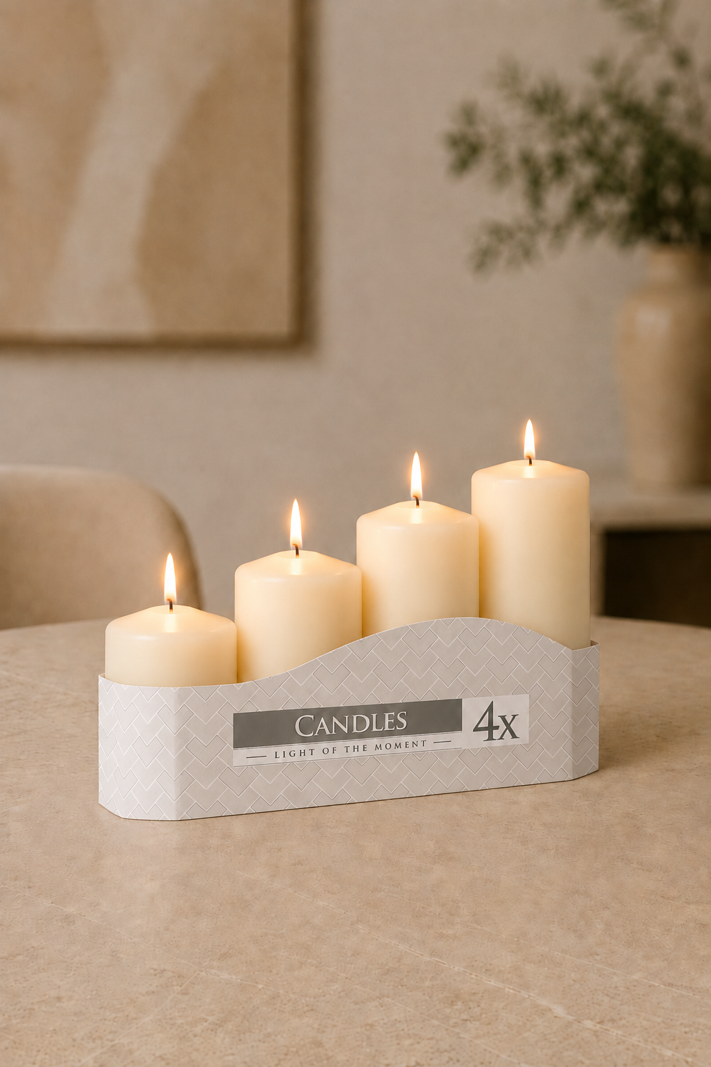 Set of 4 Pillar Candles 50mm (11/16/22/33H) - Ivory