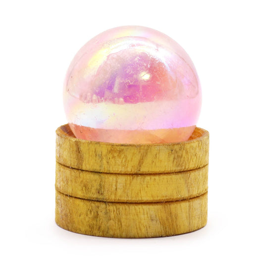 Edelsteenbol rozenkwarts titanium aura met standaard