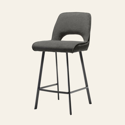 Jody barkruk in antracietkleur, vooraanzicht met ergonomisch gevormde zitting.