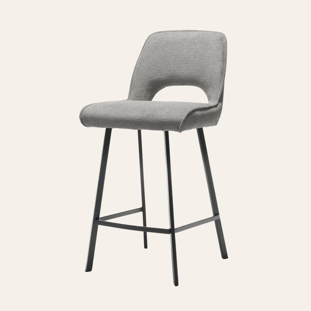 Jody barkruk in grijskleur, vooraanzicht met ergonomisch gevormde zitting.