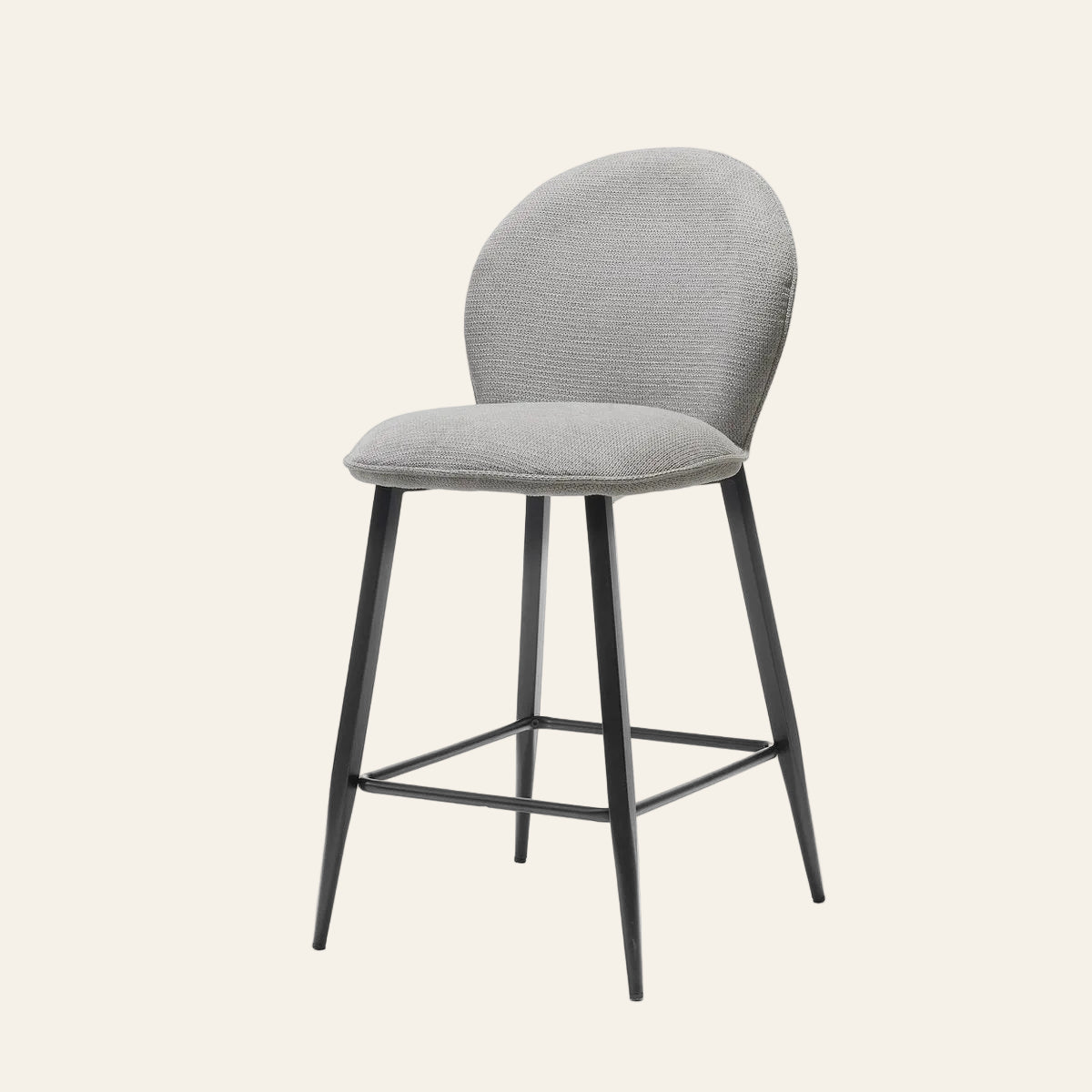 Cuba barkruk in grijskleur, vooraanzicht met ergonomisch gevormde zitting.