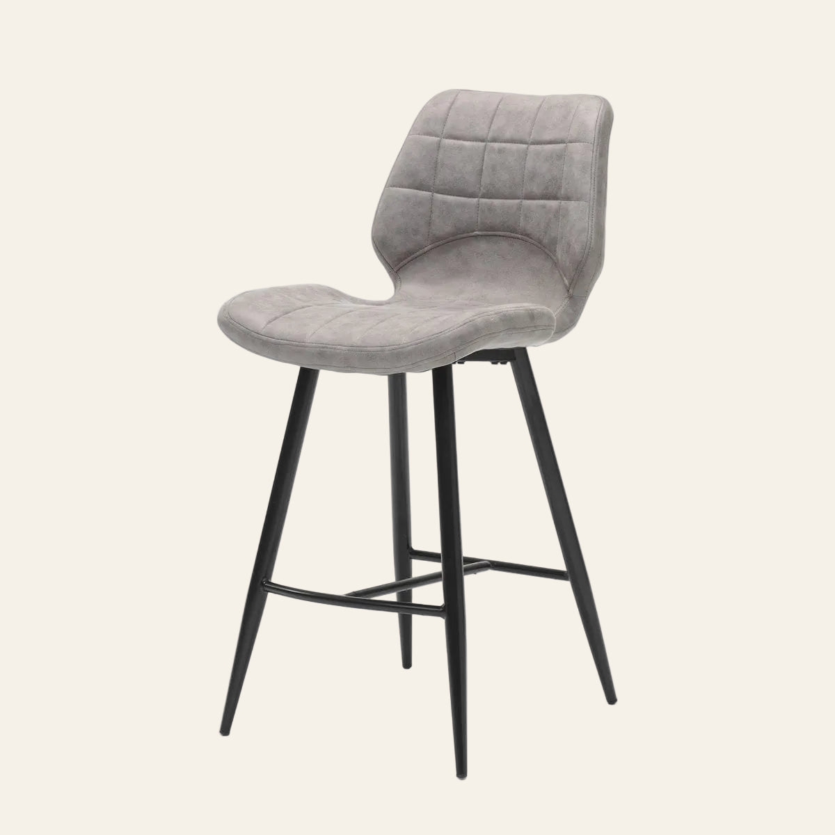 Barkruk barkruk in pebblekleur, vooraanzicht met ergonomisch gevormde zitting en rugleuning.