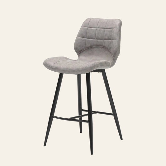 Barkruk barkruk in pebblekleur, vooraanzicht met ergonomisch gevormde zitting en rugleuning.