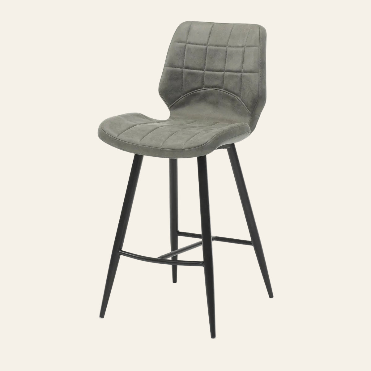 Barkruk barkruk in staalkleur, vooraanzicht met ergonomisch gevormde zitting en rugleuning.