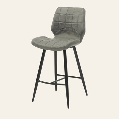 Barkruk barkruk in staalkleur, vooraanzicht met ergonomisch gevormde zitting en rugleuning.