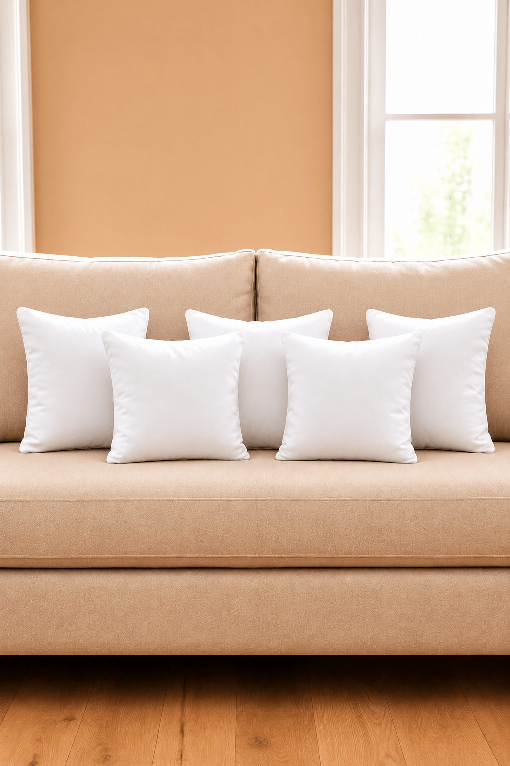 Polyester binnenkussen 50 × 50 cm, in een verzorgde woonsetting met zichtbare textuur en vorm.
