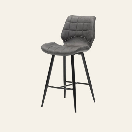 Barkruk barkruk in antracietkleur, vooraanzicht met ergonomisch gevormde zitting en rugleuning.