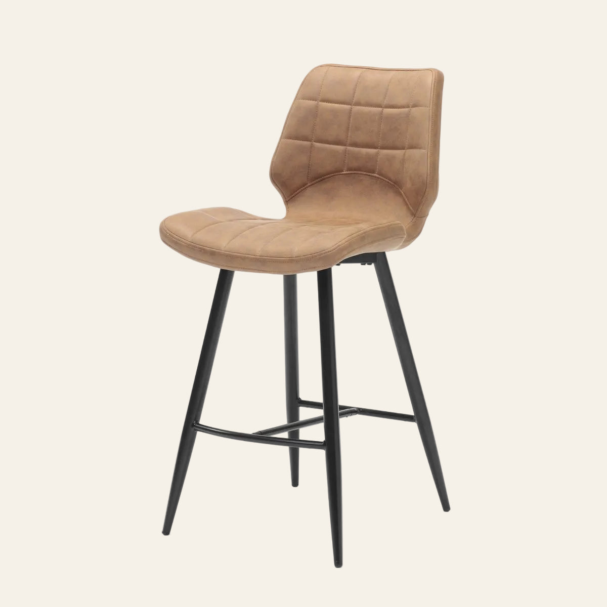 Barkruk barkruk in cognackleur, vooraanzicht met ergonomisch gevormde zitting en rugleuning.