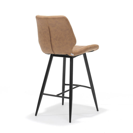 Barkruk in zwart met cognac bekleding