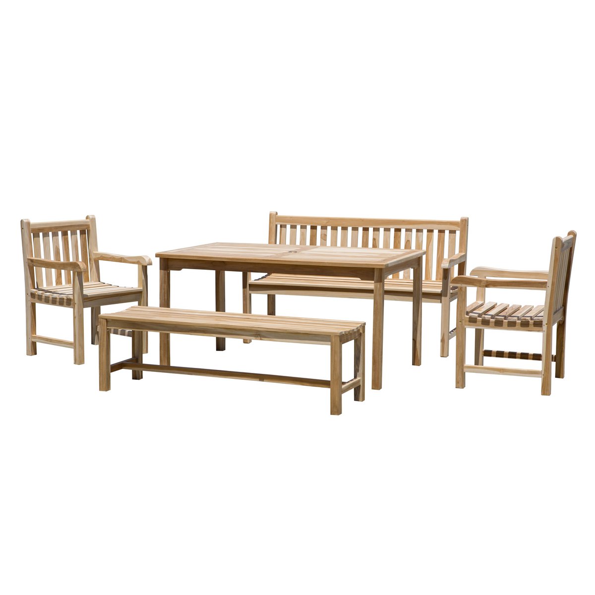Tuinzitgroep van teakhout met 2 stoelen 2 banken en tafel