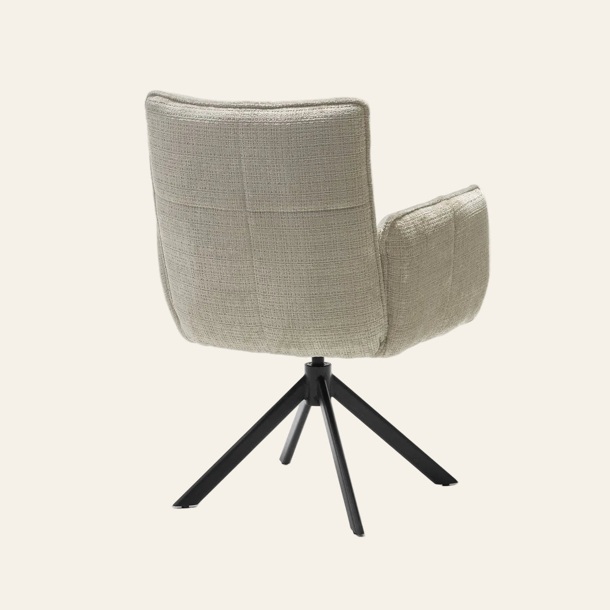 Nova draaibare armstoel in ecrukleur met pocketvering, achteraanzicht met ergonomisch gevormde zitting en rugleuning.