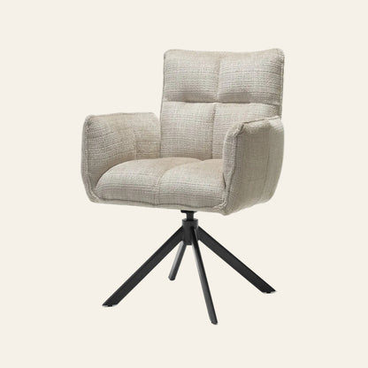 Nova draaibare armstoel in ecrukleur met pocketvering, vooraanzicht met zitting met pocketvering.