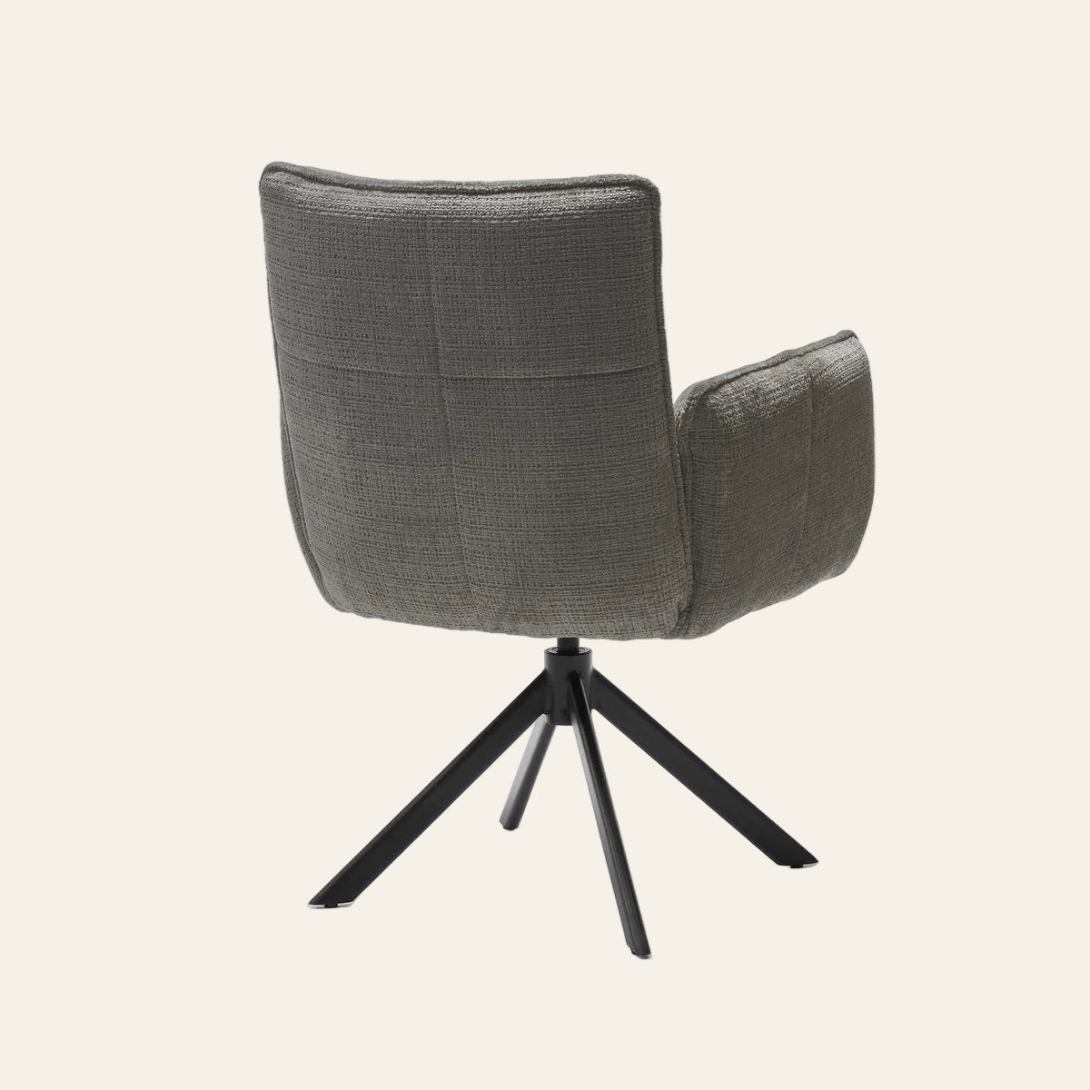 Nova draaibare armstoel in donkergrijskleur met pocketvering, achteraanzicht met ergonomisch gevormde zitting en rugleuning.