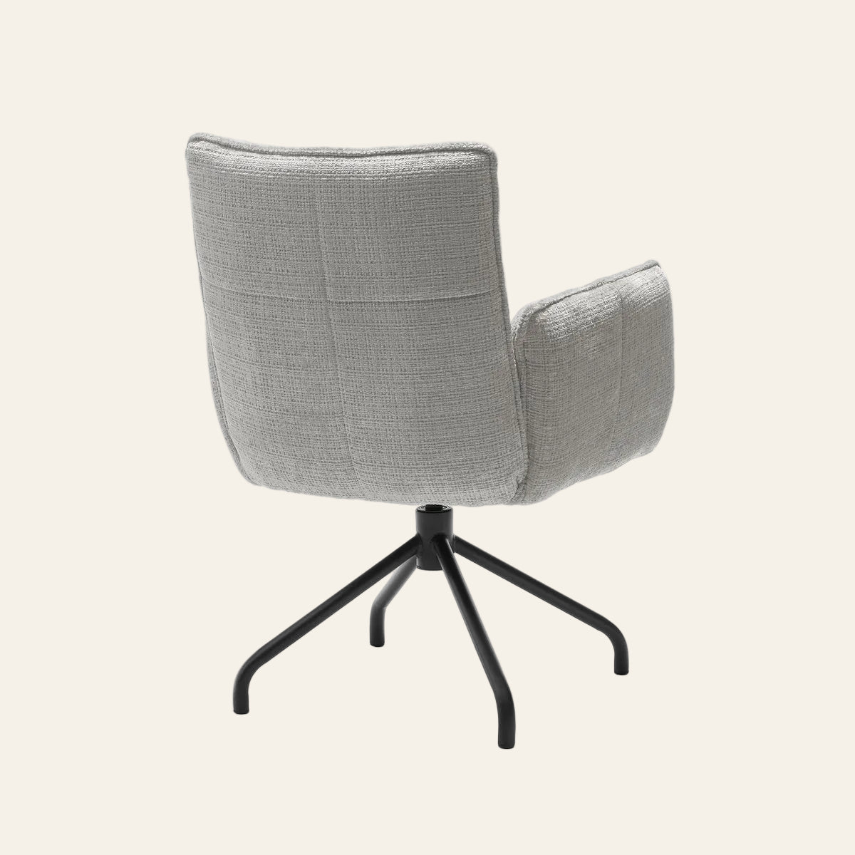 Nova draaibare armstoel in naturelkleur met pocketvering, achteraanzicht met ergonomisch gevormde zitting en rugleuning.