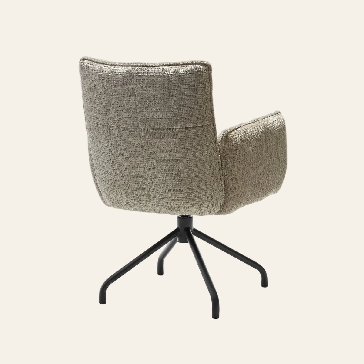 Nova draaibare armstoel in beigekleur met pocketvering, achteraanzicht met ergonomisch gevormde zitting en rugleuning.