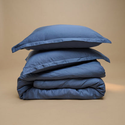 Dekbedovertrek in donkerblauw uit tencel lyocell twill