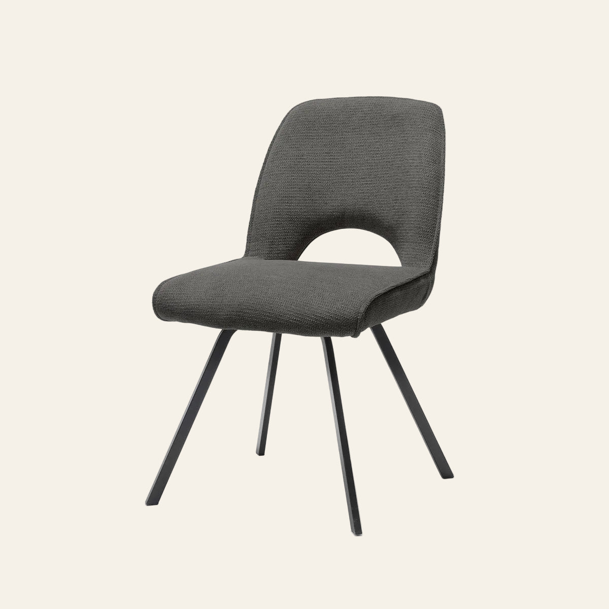 Jody eetkamerstoel in antracietkleur, vooraanzicht met ergonomisch gevormde zitting.