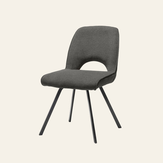 Jody eetkamerstoel in antracietkleur, vooraanzicht met ergonomisch gevormde zitting.