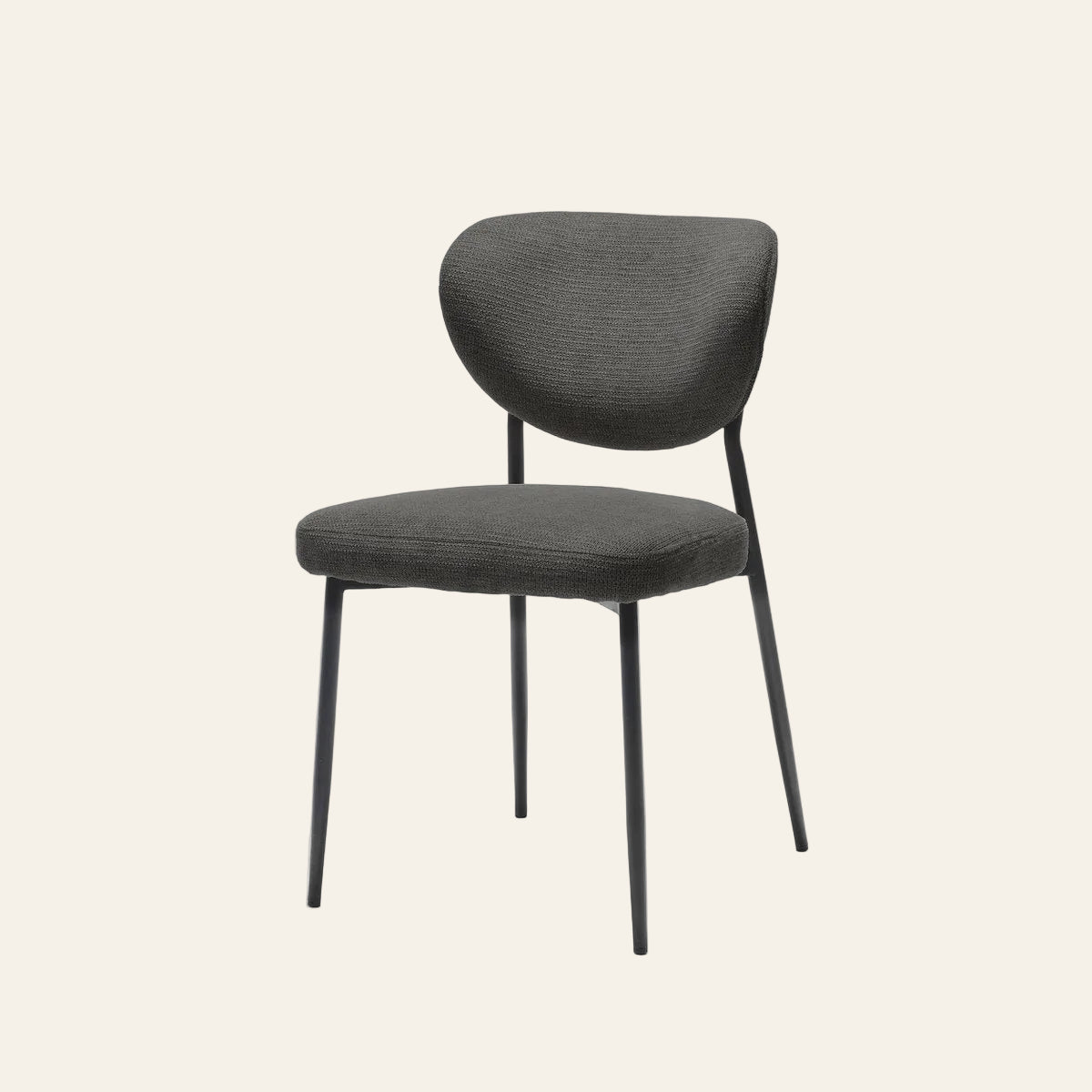 Lucas eetkamerstoel in antracietkleur, vooraanzicht met ergonomisch gevormde zitting.